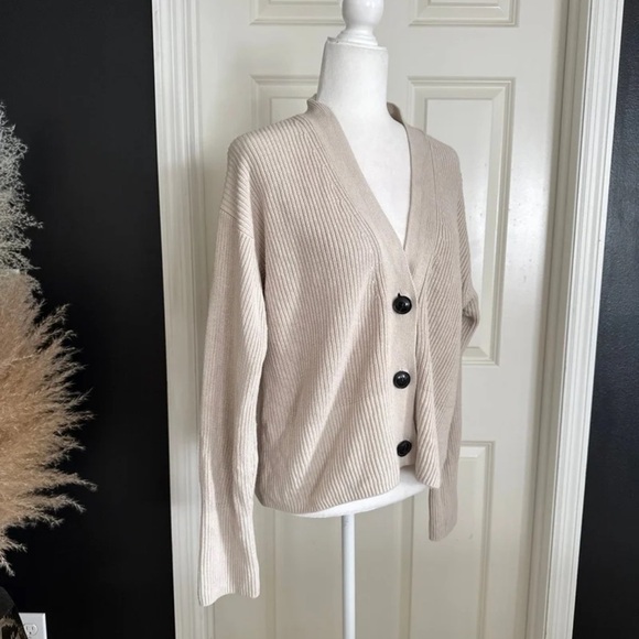 Tom Tailor Taupe Beige Button Front Neutral Cardigan Sweater size Large - Picture 6 of 12